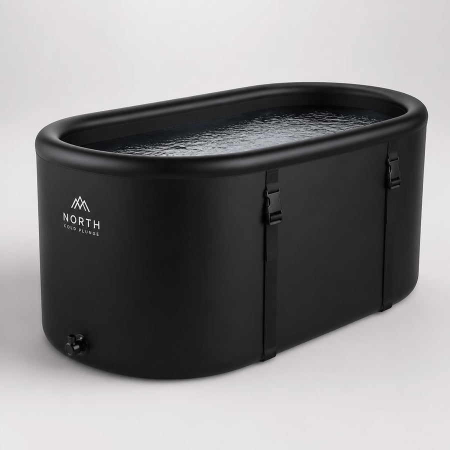 Glacian cold plunge tub, three-quarter view