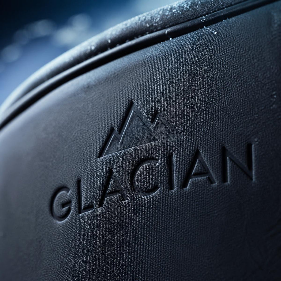 Close-up of embossed Glacian logo on tub fabric