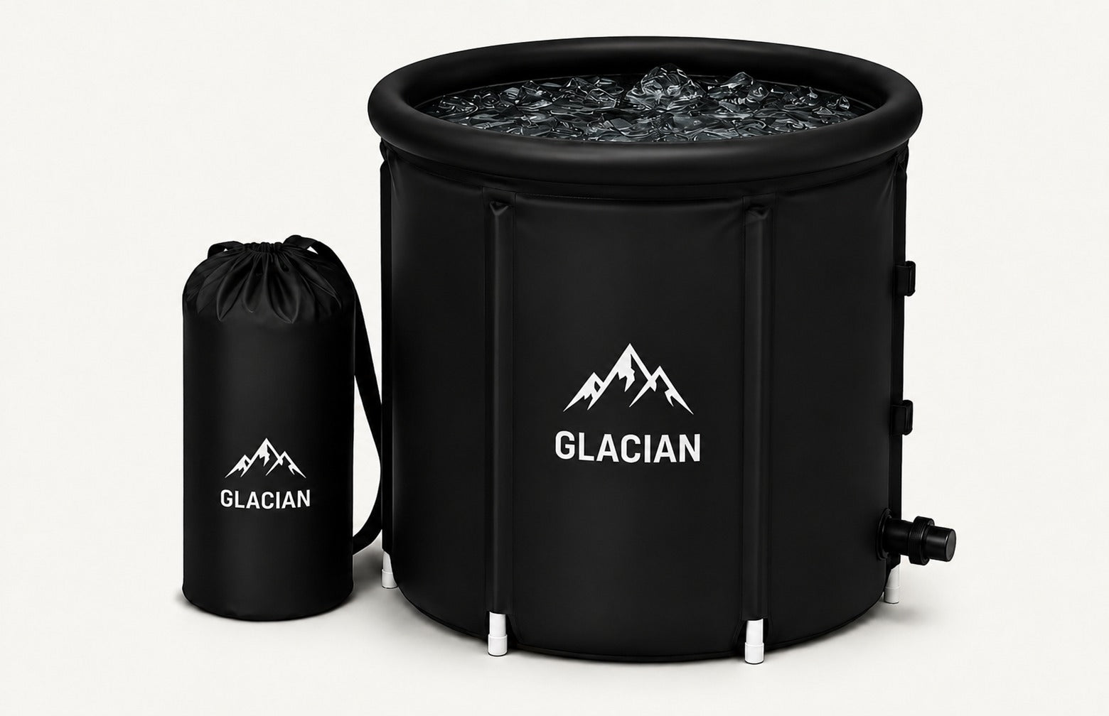 Glacian cold plunge tub in black with carry bag